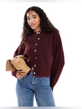 Cotton On Lofty Luxe Crewneck Cardigan Sweater Deep Pomegranate S Minimalist